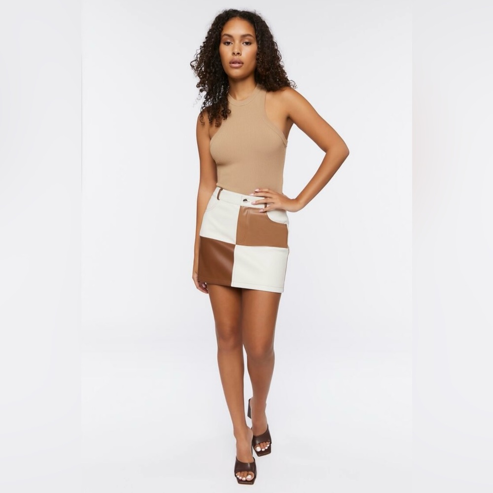 Faux Leather Colorblock Mini Skirt